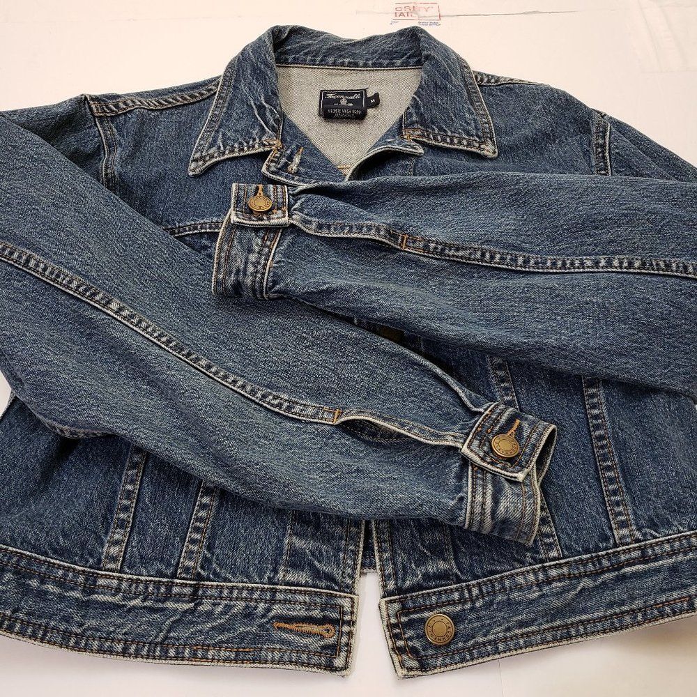 Vintage Faconnable Iconic Cotton Jean Jacket with Back Logo Patch Size Medium - Picture 14 of 16